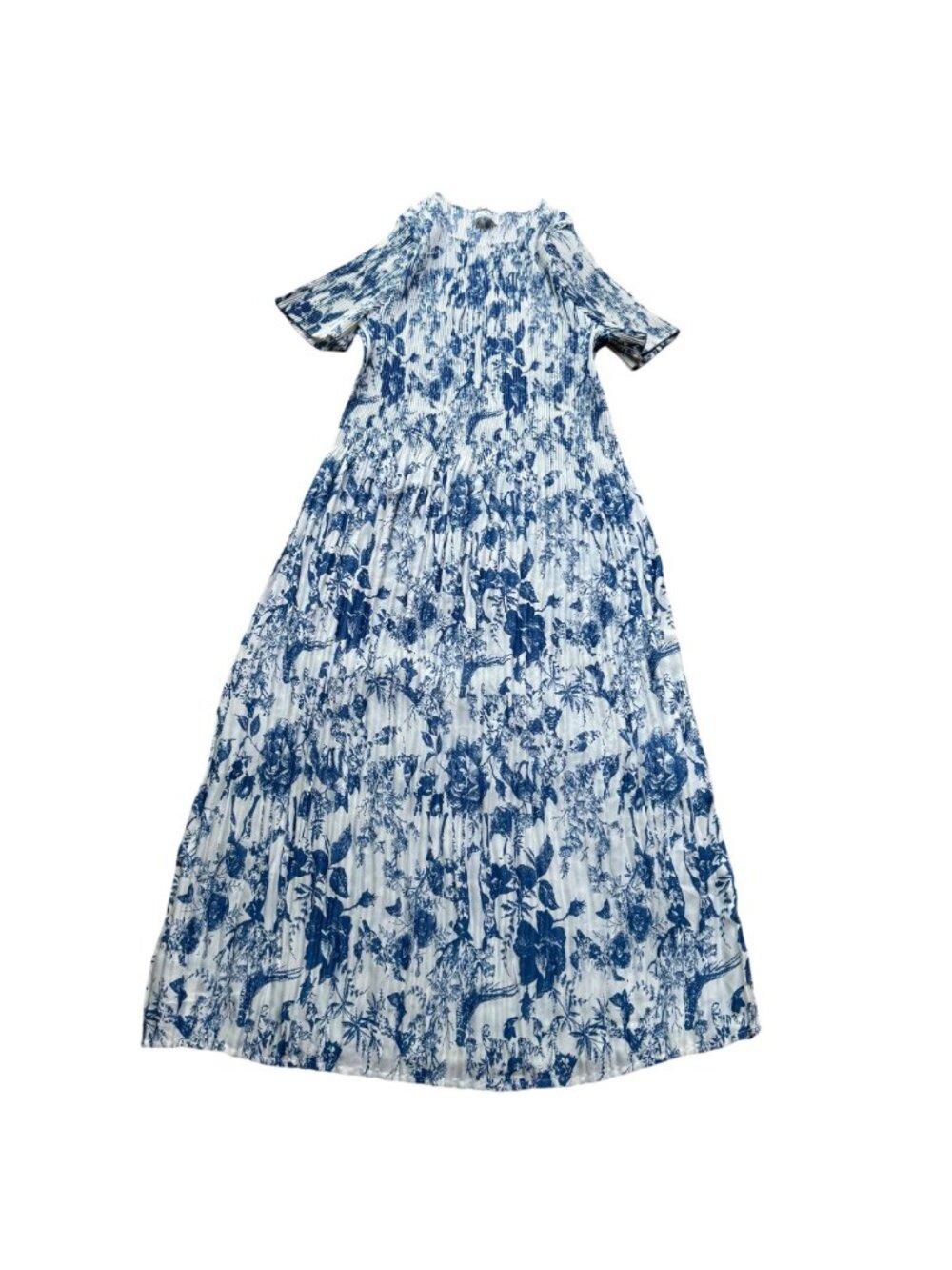 Kindred Size M Blue & White Floral Print Pleated Short Sleeve Midi A-Line Dress - Picture 2 of 16